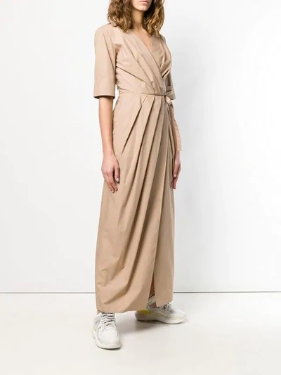 Shop Sara Battaglia Long Wrap Dress In Neutrals