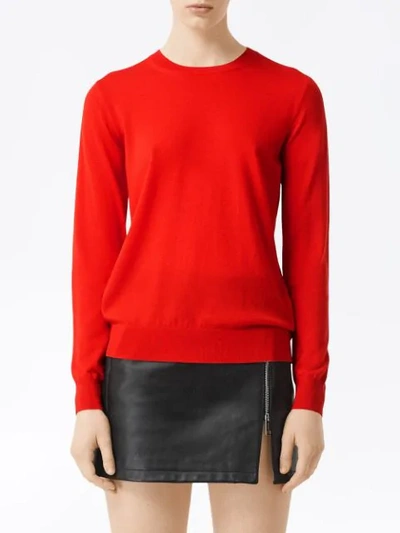 Shop Burberry Vintage Check Detail Merino Wool Sweater In Red