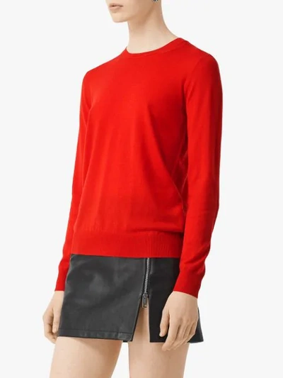 Shop Burberry Vintage Check Detail Merino Wool Sweater In Red