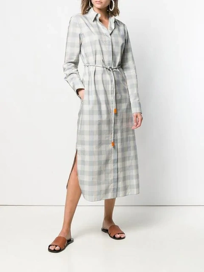 Shop Theory Check Long-sleeve Dress In Blue
