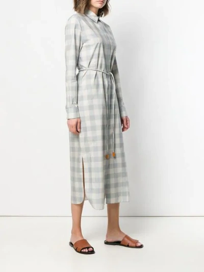 Shop Theory Check Long-sleeve Dress In Blue