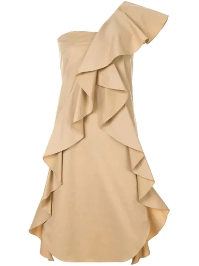 Shop Goen J One Shoulder Mini Dress In Brown