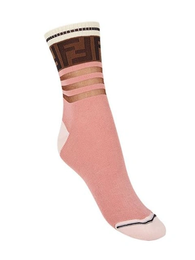 Shop Fendi Ff Motif Ribbed Socks In Pink