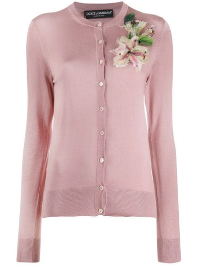 Shop Dolce & Gabbana Cardigan With Flower Embroidery In Pink