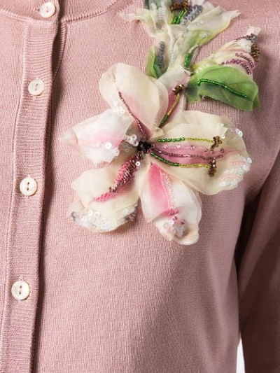 Shop Dolce & Gabbana Cardigan With Flower Embroidery In Pink