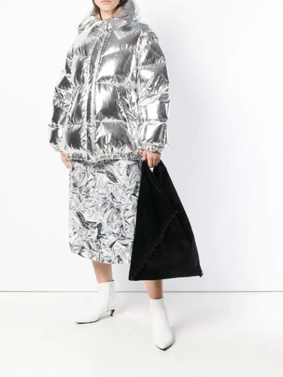 Shop Mm6 Maison Margiela Oversized Reflective Puffer Jacket In 905 Grey Metallic