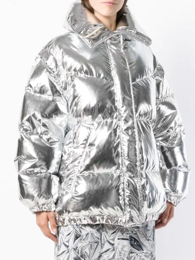 Shop Mm6 Maison Margiela Oversized Reflective Puffer Jacket In 905 Grey Metallic