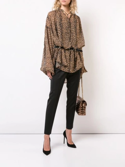 Shop Saint Laurent Sheer Leopard Print Tunic - Brown