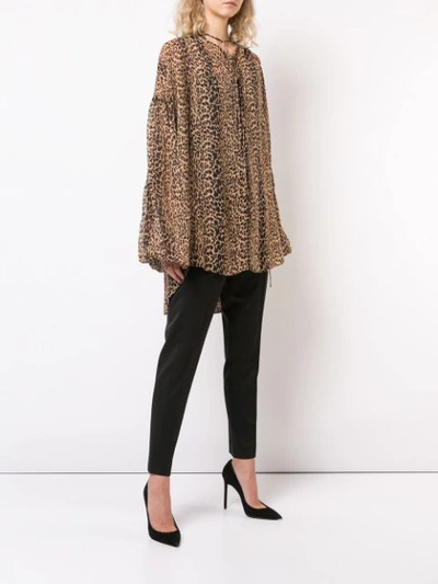 Shop Saint Laurent Sheer Leopard Print Tunic - Brown