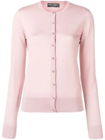 Shop Dolce & Gabbana Crystal Button Front Cardigan In Pink