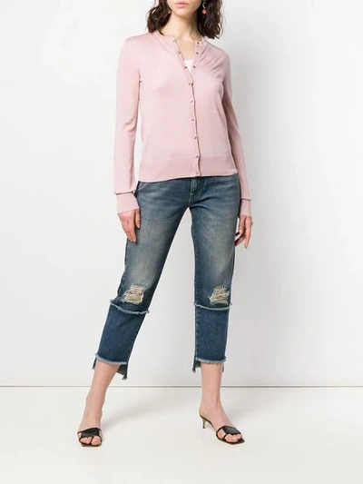 Shop Dolce & Gabbana Crystal Button Front Cardigan In Pink