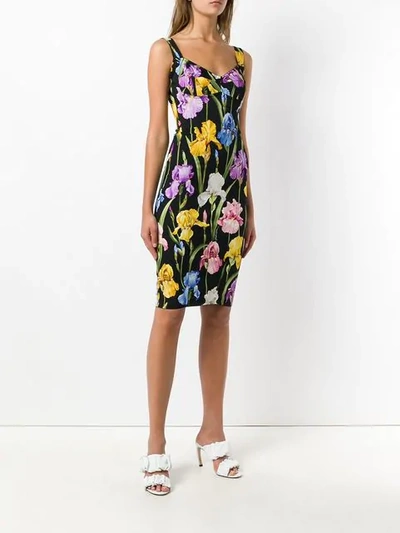 Shop Dolce & Gabbana Floral Print Dress In Hns50 Black/multicolor