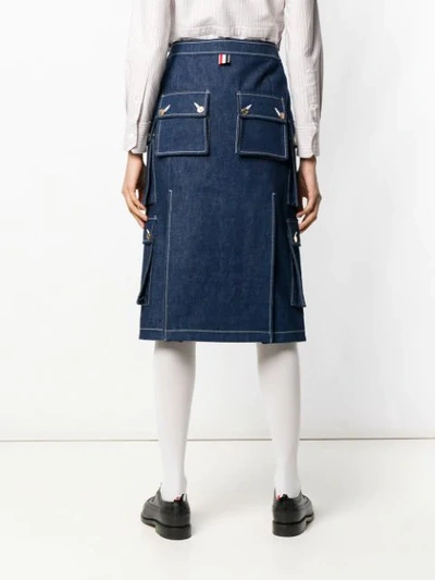 Shop Thom Browne Navy Hunting Cardigan Skirt In Blue