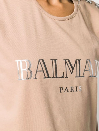 Shop Balmain Logo T-shirt In Neutrals