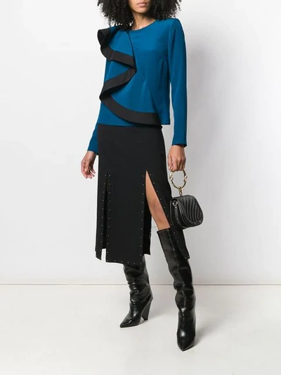 Shop Givenchy Silk Ruffle Asymmetric Top In Blue