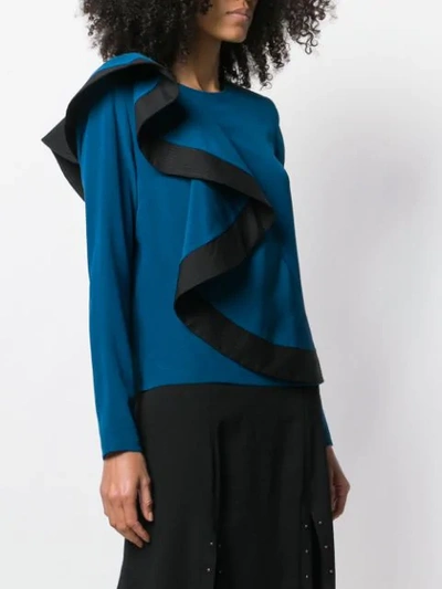 GIVENCHY SILK RUFFLE ASYMMETRIC TOP - 蓝色