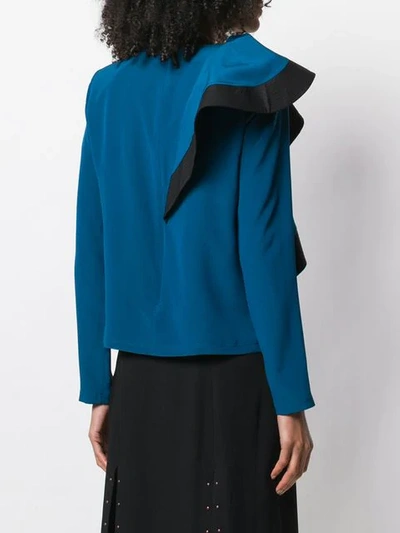 Shop Givenchy Silk Ruffle Asymmetric Top In Blue