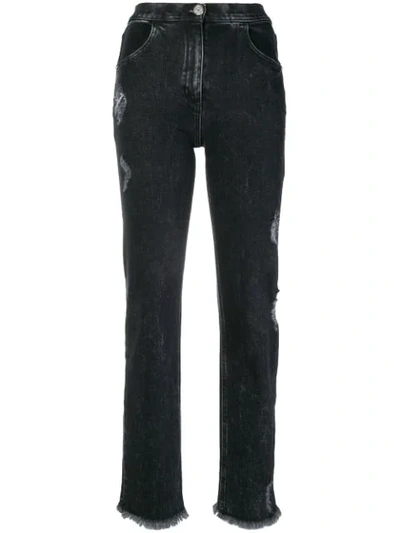 Shop Balmain Cropped Denim Trousers - Black