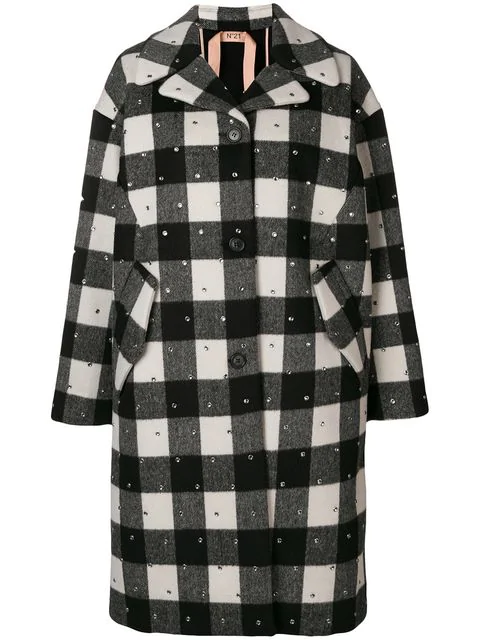 black and white check coat