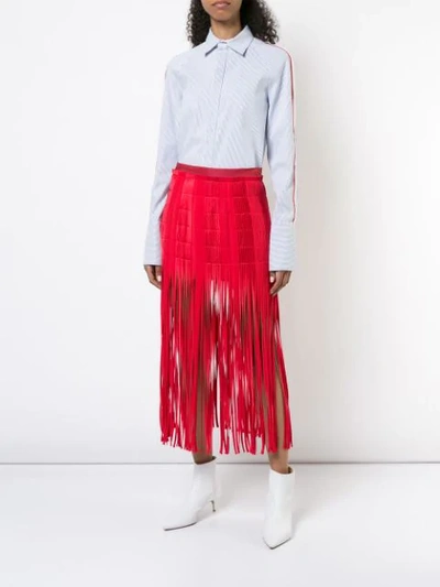 Shop Monse Fringe Midi Skirt In Red