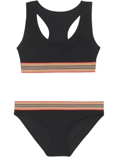 Shop Burberry Icon Stripe Detail Bikini In Black