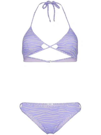 Shop Ack Linea Tiger Print Cutout Triangle Bikini Set In Purple