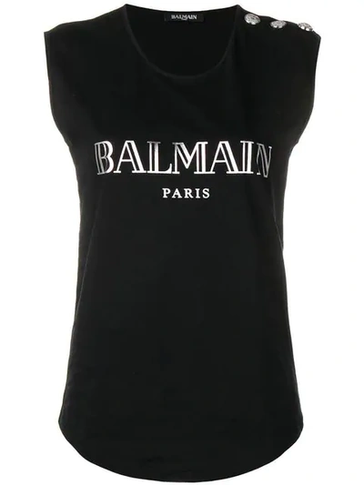 Balmain Embellished Buttons Top In Eac Noir/argent
