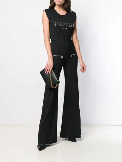 Balmain Embellished Buttons Top In Eac Noir/argent