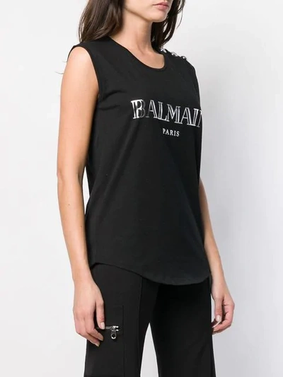 Shop Balmain Logo Print Tank Top In Eac Noir/argent