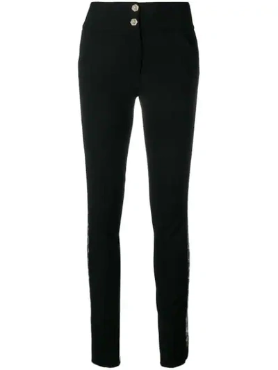 Shop Philipp Plein Embellished Slim-fit Trousers In Black