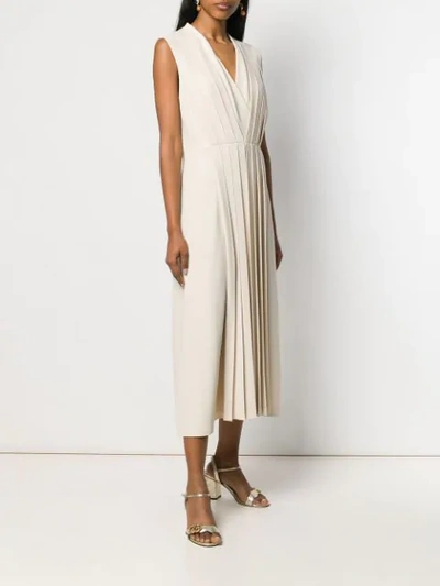 Shop Gucci Pleated V-neck Dress In Neutrals