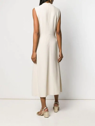 Shop Gucci Pleated V-neck Dress In Neutrals