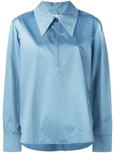 Shop Tibi Zip Front Shirt In Blue