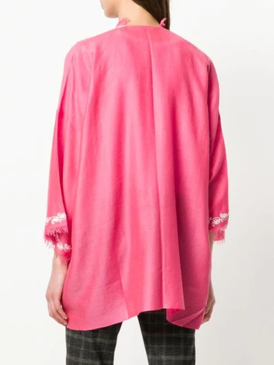 Shop P.a.r.o.s.h Cashmere Contrast Embroidered Kimono Jacket In Pink