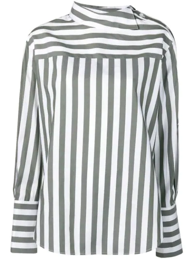 Shop Monse Striped Shoulder Placket Shirt In Green