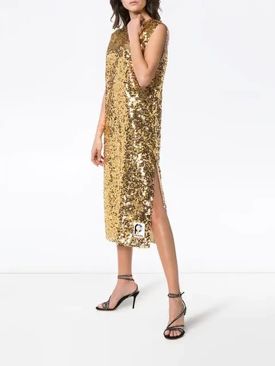 Shop Prada Sleeveless Sequin Embellished Midi Dress In Metallic