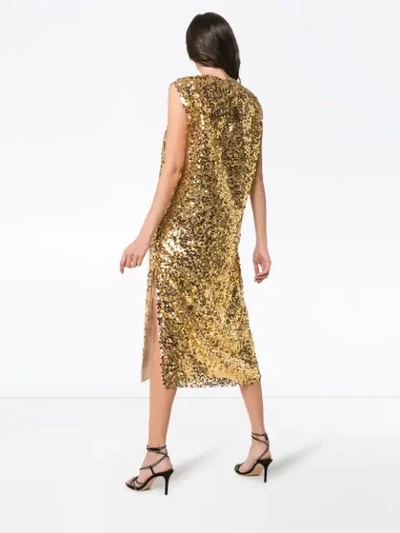 Shop Prada Sleeveless Sequin Embellished Midi Dress In Metallic