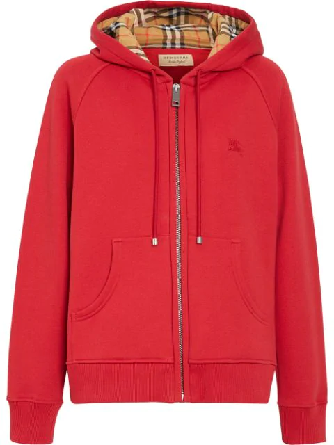 burberry check detail jersey hooded top