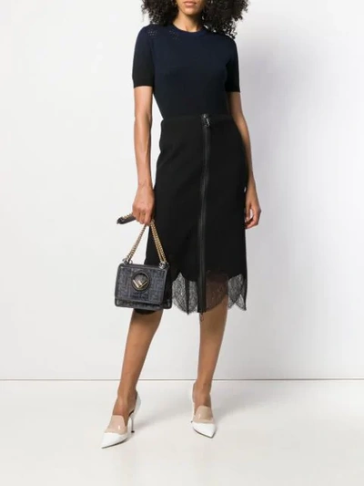Shop Fendi Layered Zip Pencil Skirt In Black