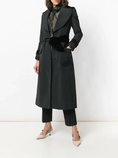 Shop Fendi Belted Waist Coat With Ff Logo Panels - Black