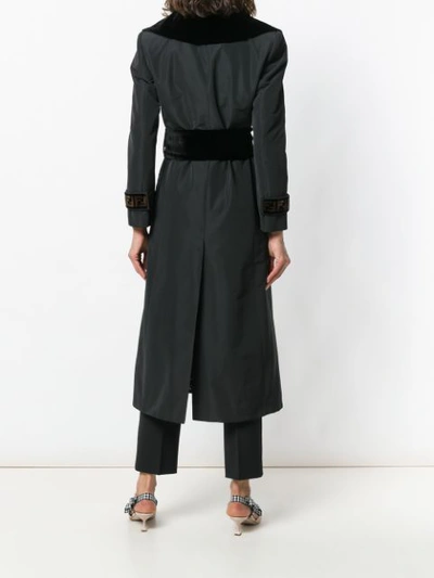 Shop Fendi Belted Waist Coat With Ff Logo Panels - Black