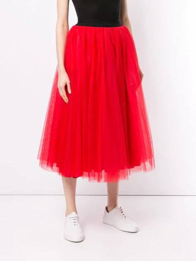 Shop Msgm Tulle Midi Skirt - Red
