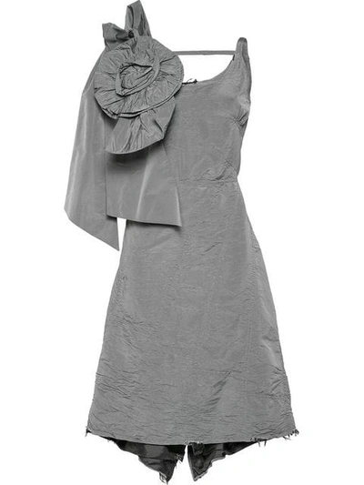 Shop Miu Miu Taffeta Dress With Bow And Rose In Grey