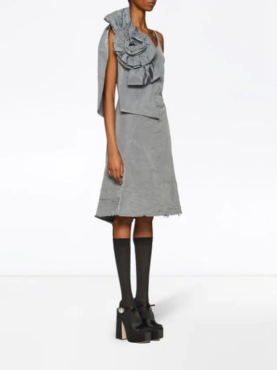 Shop Miu Miu Taffeta Dress With Bow And Rose In Grey