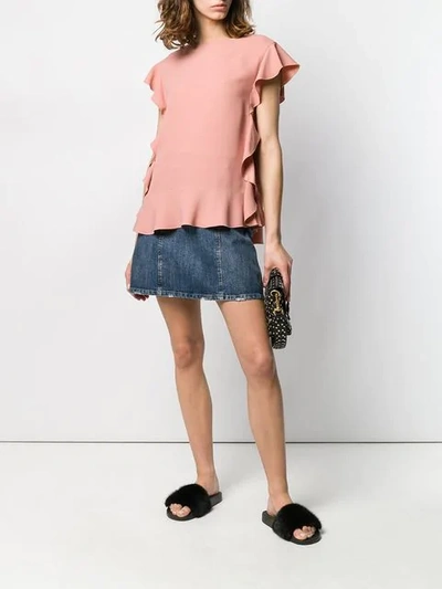 Shop Red Valentino Ruffle Trimming Top In Neutrals