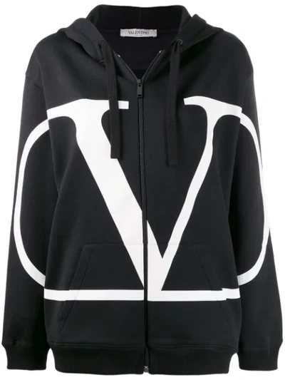 Shop Valentino Vlogo Zip-front Hoodie In Black