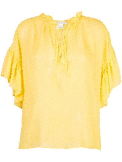 Shop Alice And Olivia Julius Ruffled Tunic Top In Yellow