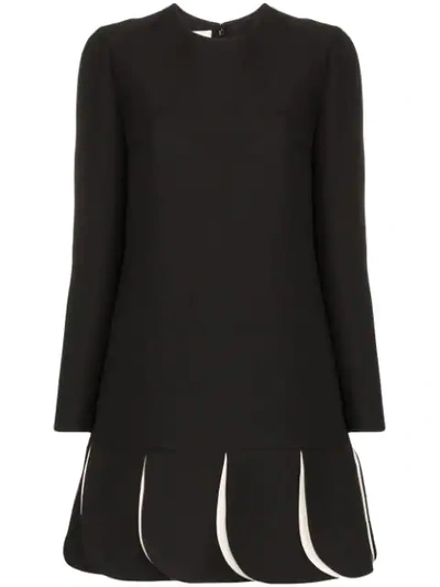 Shop Valentino Pleated Contrast Hem Mini Dress In Black