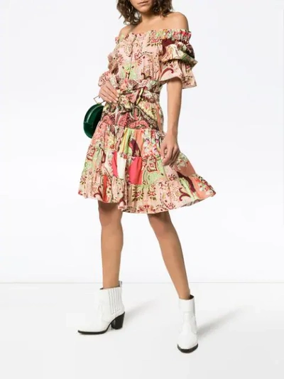 Shop Etro Off The Shoulder Paisley Print Dress In Pink