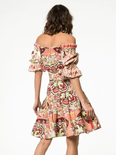Shop Etro Off The Shoulder Paisley Print Dress In Pink